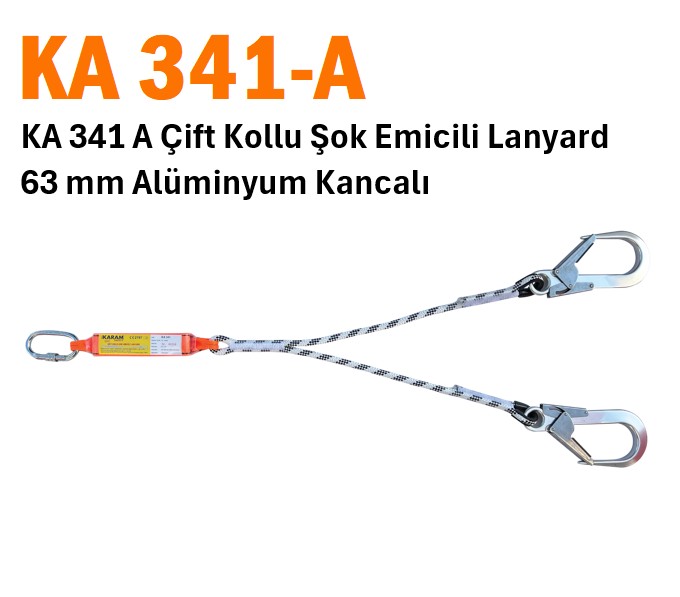 KA 341 A Çift Kollu Şok Emicili Lanyard 63 mm Alüminyum Kancalı