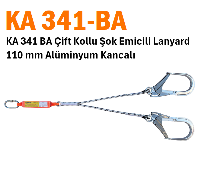 KA 341 BA Çift Kollu Şok Emicili Lanyard 110 mm Alüminyum Kancalı