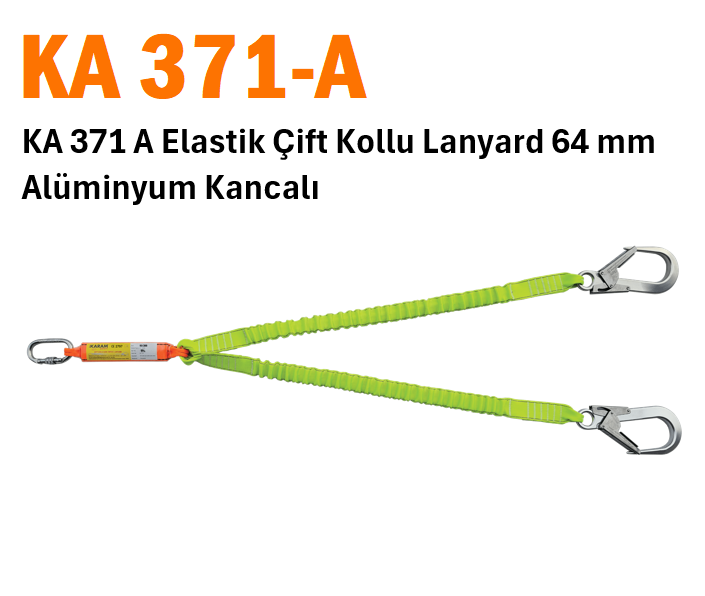 KA 371 A Elastik Çift Kollu Lanyard 64 mm Alüminyum Kancalı