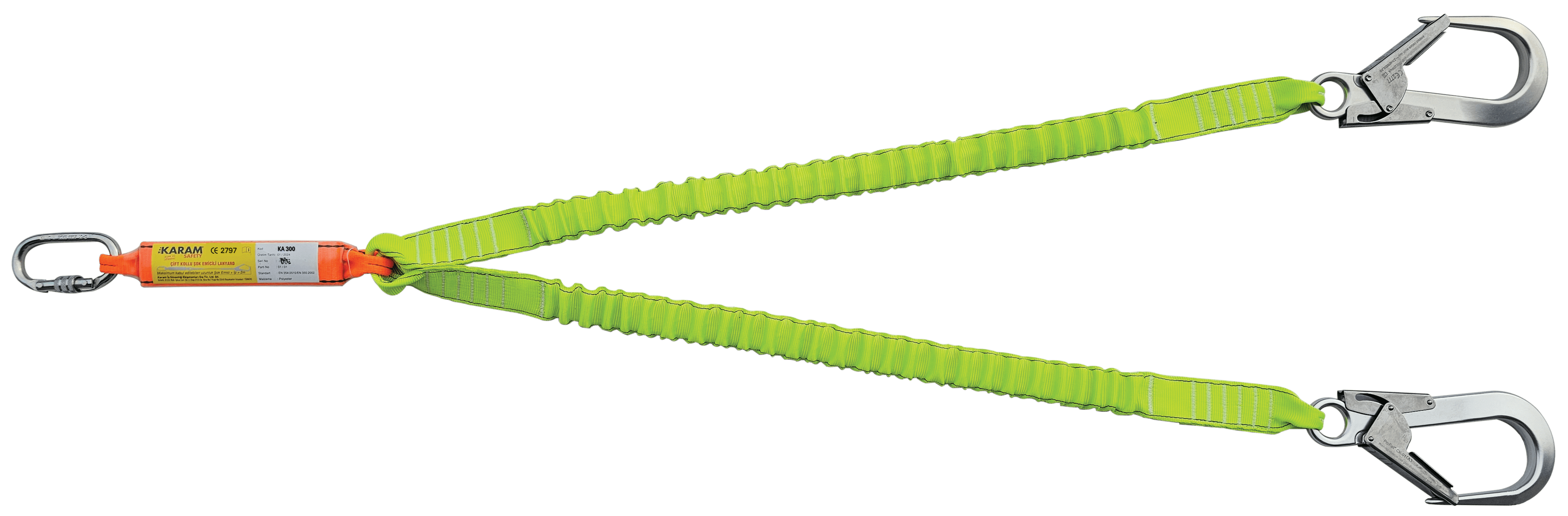 KA 371 A Elastik Çift Kollu Lanyard 64 mm Alüminyum Kancalı