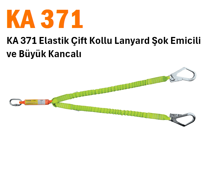 KA 371 Elastik Çift Kollu Lanyard Şok Emicili ve Büyük Kancalı
