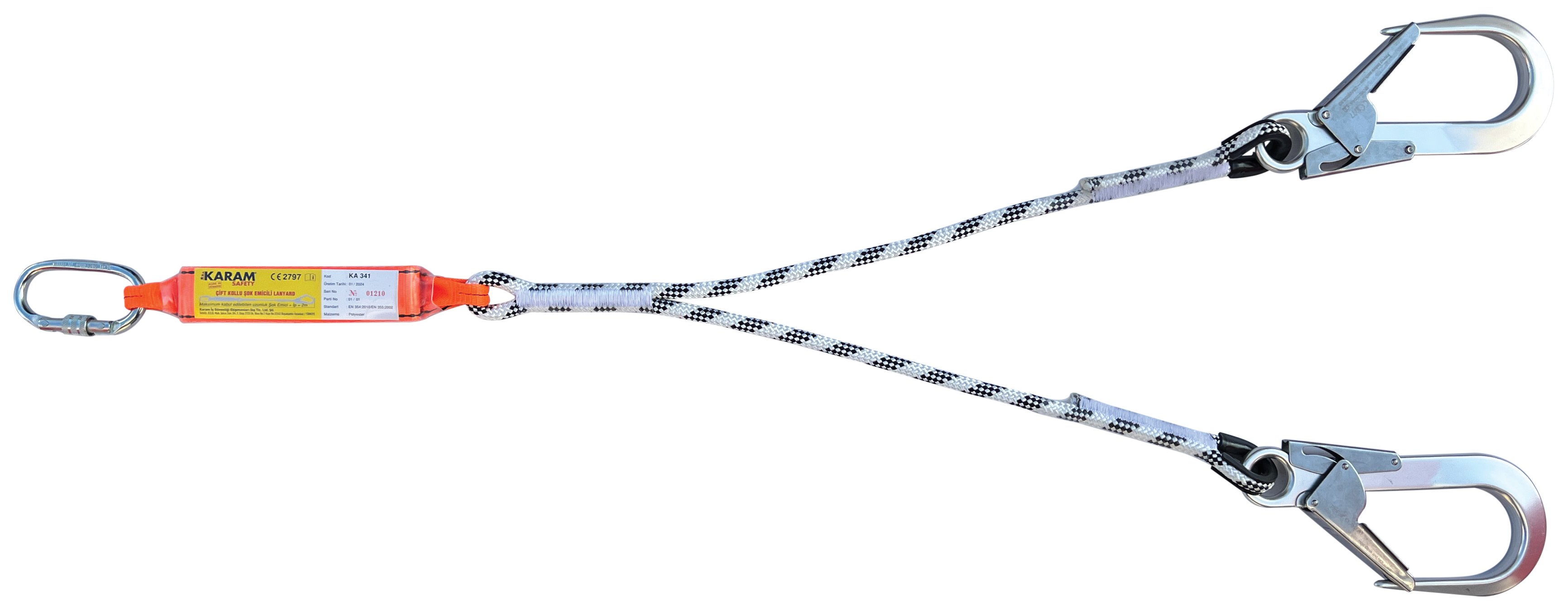 KA 341 A Çift Kollu Şok Emicili Lanyard 63 mm Alüminyum Kancalı