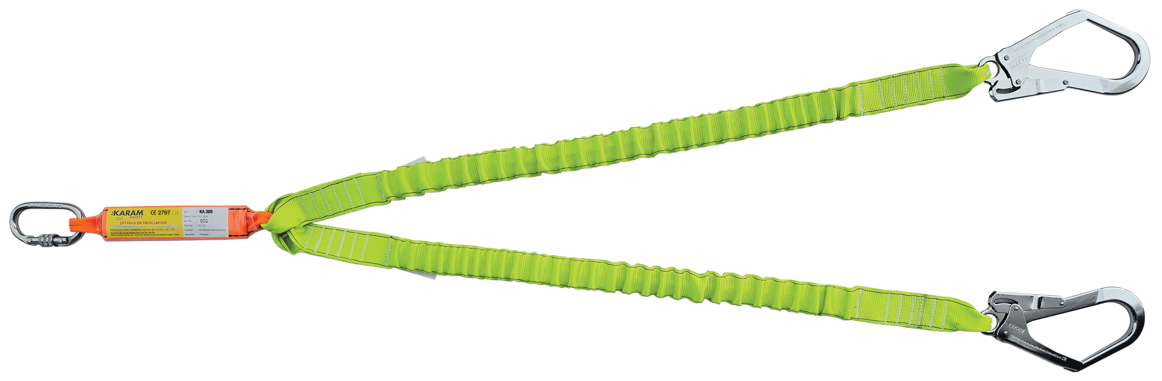 KA 371 Elastik Çift Kollu Lanyard Şok Emicili ve Büyük Kancalı