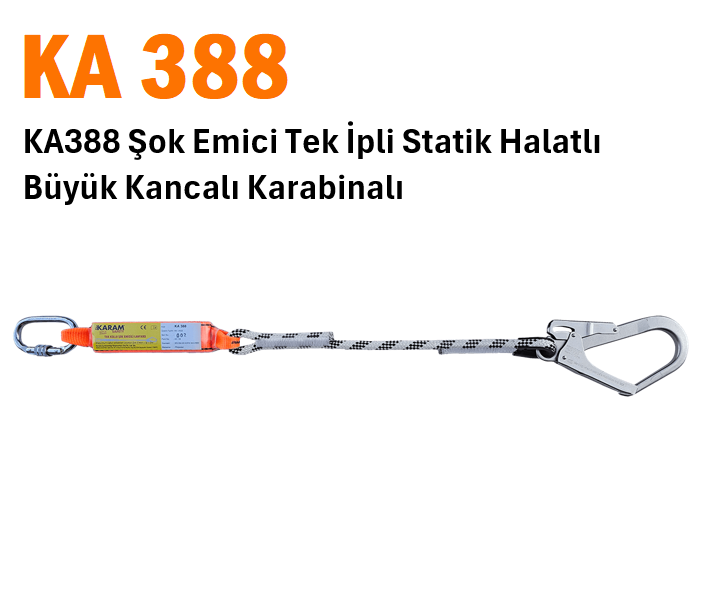 KA388 Şok Emici Tek İpli Statik Halatlı Büyük Kancalı Karabinalı