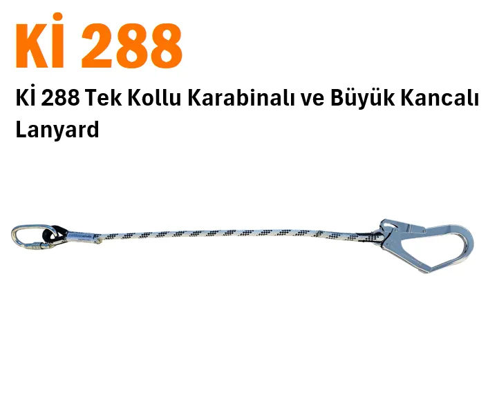 Kİ 288 Tek Kollu Karabinalı ve Büyük Kancalı Lanyard